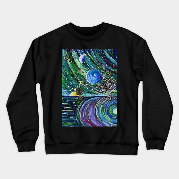 Cosmic Dreams: surreal acrylic painting Crewneck Sweatshirt by Wolshebnaja